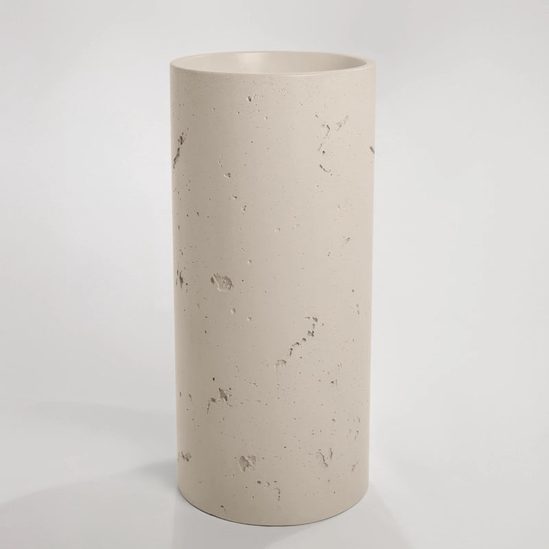 Concrete textured full height pedestal round barren basin